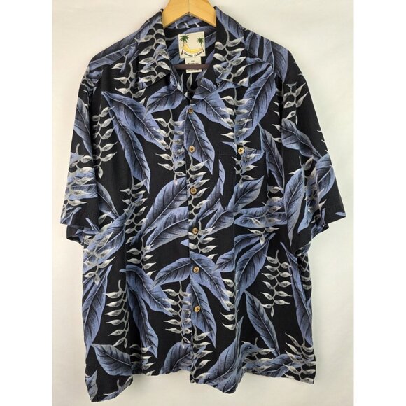 Banana Cabana Mens Hawaiian Shirt Size XL Blue Silk Short Sleeve Button Down Top - Picture 1 of 9